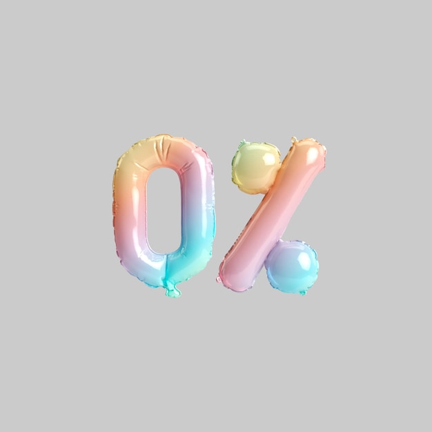 Illustration 3d de 0 % de ballons arc-en-ciel pour les ventes des magasins pour enfants isolés sur fond gris