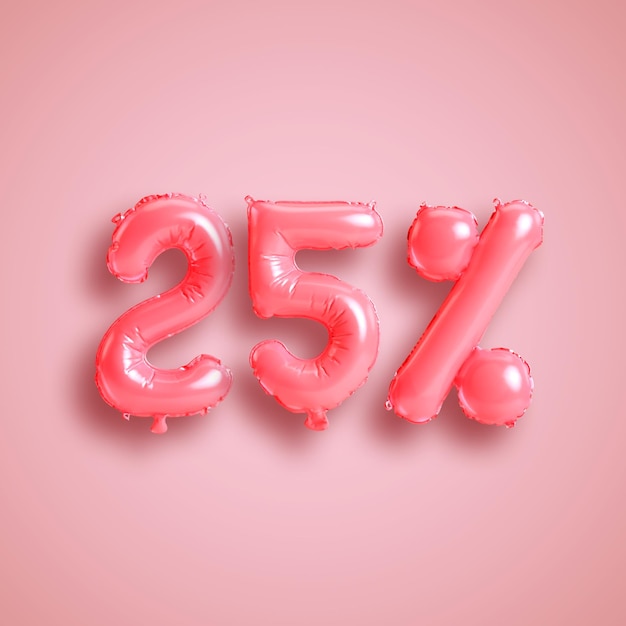 Illustration 3d de 25 % de ballons à vendre des produits de la Saint-Valentin isolés sur fond