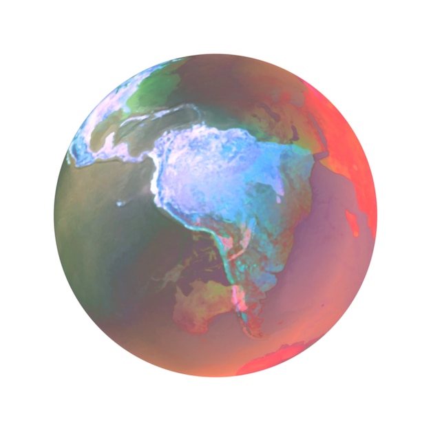 Illustration 3d abstraite de la carte de l'Amérique centrale et du Sud dans une sphère translucide colorée isolée