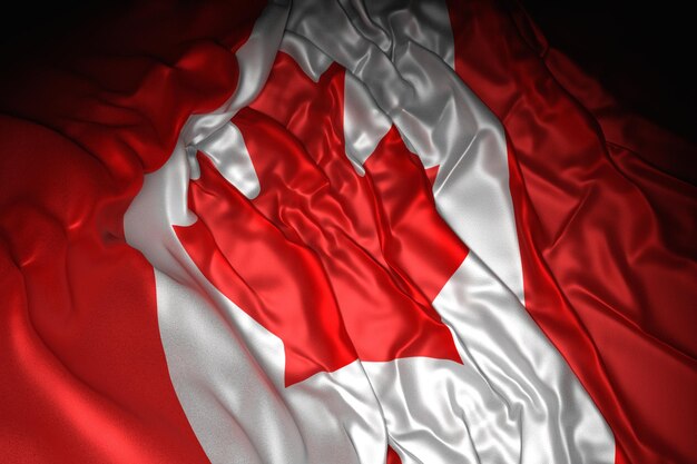 illustration 3d abstraite du drapeau du canada sur un tissu ondulé dans un environnement sombre