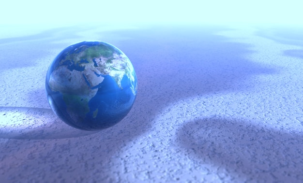 Illustration 3d abstraite du globe terrestre dans la sphère de verre sur la terre texturée et l'esprit de surface de sable