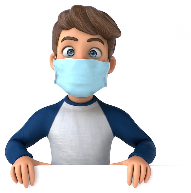 Illustration 3D d'un adolescent avec un masque pour la prévention des coronavirus