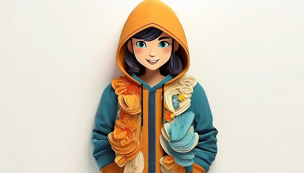 Illustration 3D d'une adolescente avec une capuche