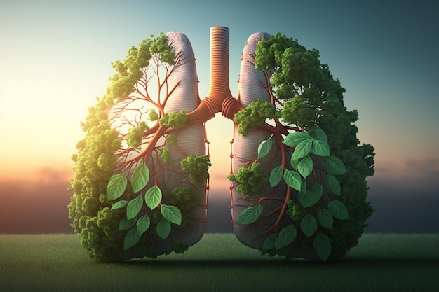 Illustration 3d air frais, poumons isolés avec des plantes et des arbres