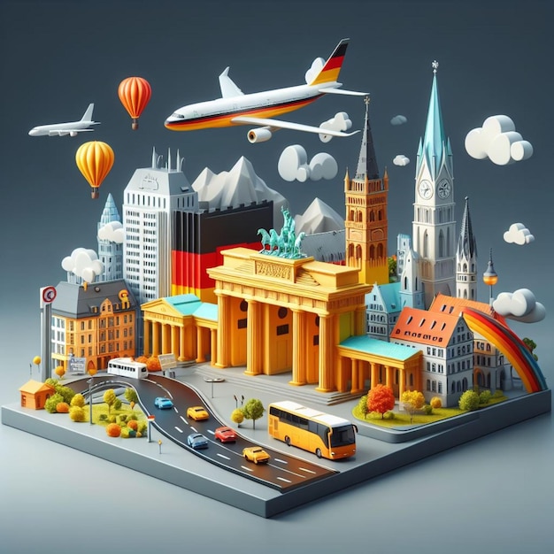 Illustration 3D de l'Allemagne sur fond gris