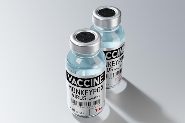 Photo illustration 3d des ampoules de vaccin monkeypox