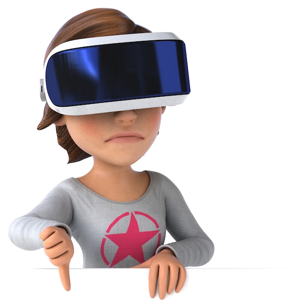 Illustration 3D amusante d'une adolescente avec un casque VR