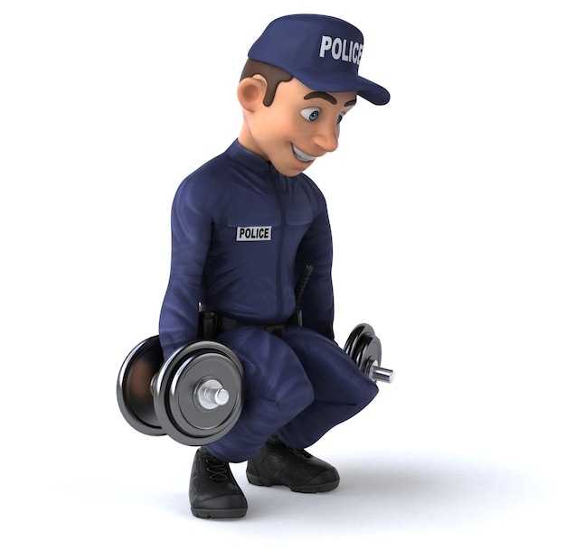 Illustration 3D amusante d'un agent de police de dessin animé