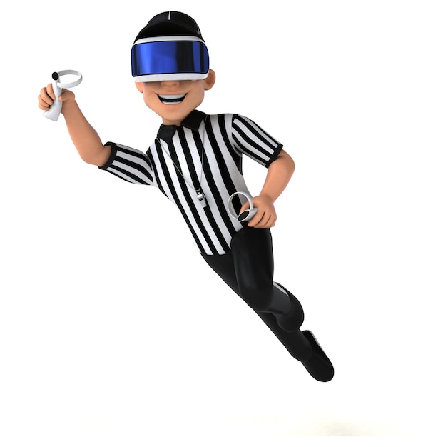 Illustration 3D amusante d'un arbitre avec un casque VR