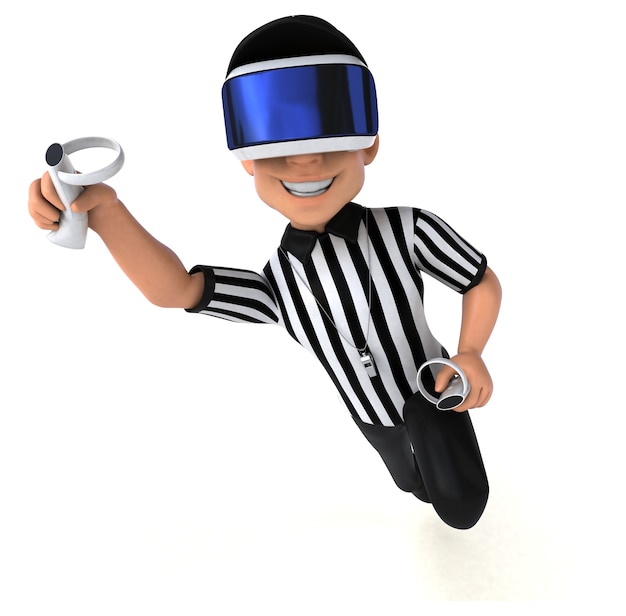 Illustration 3D amusante d'un arbitre avec un casque VR