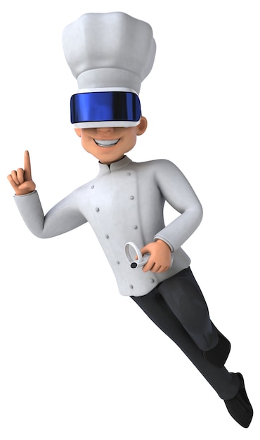 Illustration 3D amusante d'un chef avec un casque VR