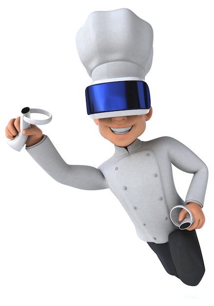 Illustration 3D amusante d'un chef avec un casque VR