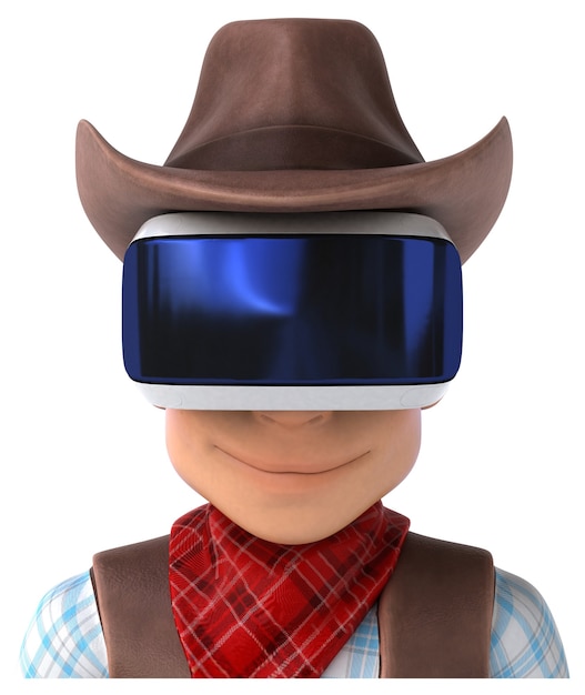 Photo illustration 3d amusante d'un cow-boy avec un casque vr