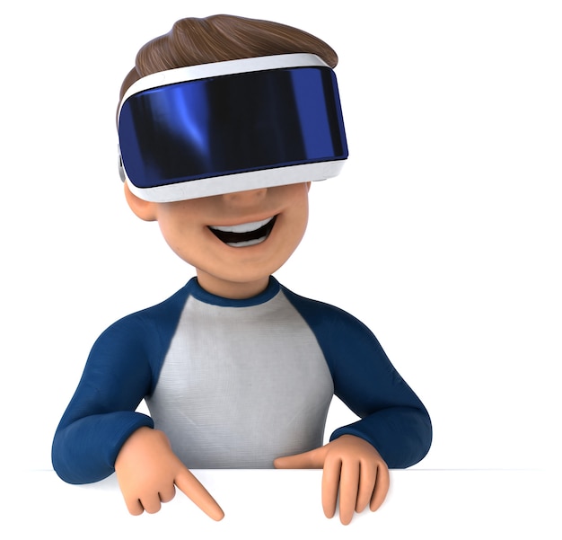 Illustration 3D amusante d'un enfant de dessin animé avec un casque VR