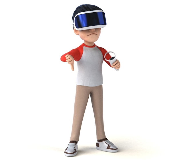 Illustration 3D amusante d'un enfant de dessin animé avec un casque VR