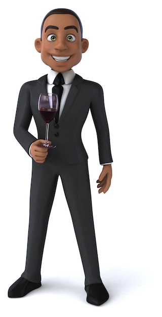 Illustration 3D amusante d'un personnage de dessin animé avec un verre de vin