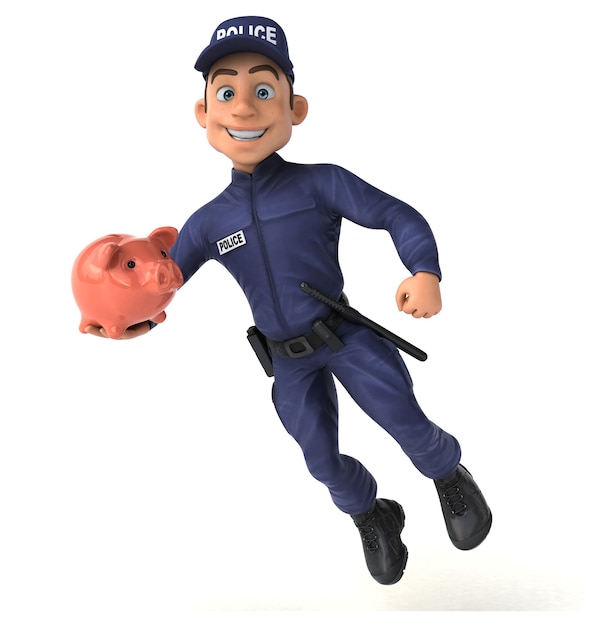 Illustration 3D amusante d'un policier de dessin animé