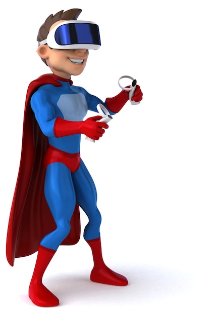 Illustration 3D amusante d'un super-héros avec un casque VR