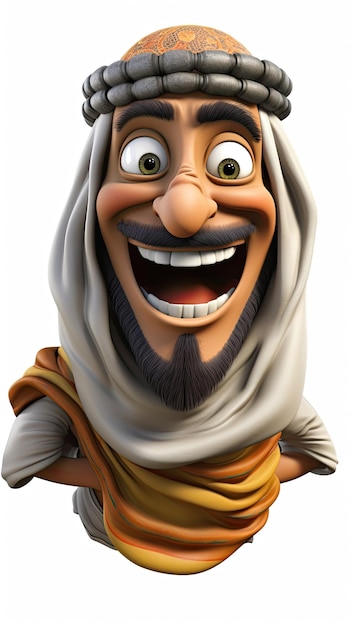 Illustration 3D de l'ancien guerrier arabe Personnage drôle de dessin animé généré par l'IA