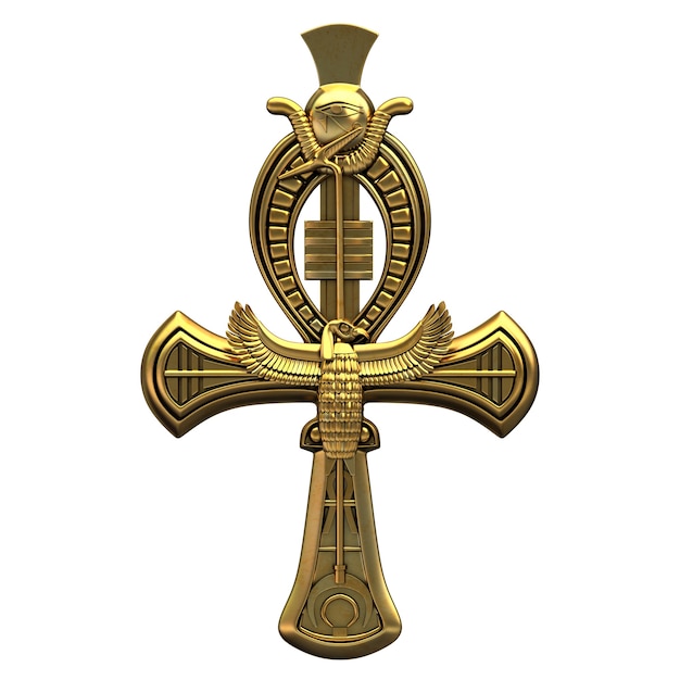 Illustration 3D de l'Ankh, un ancien symbole égyptien de la vie isolé sur blanc.