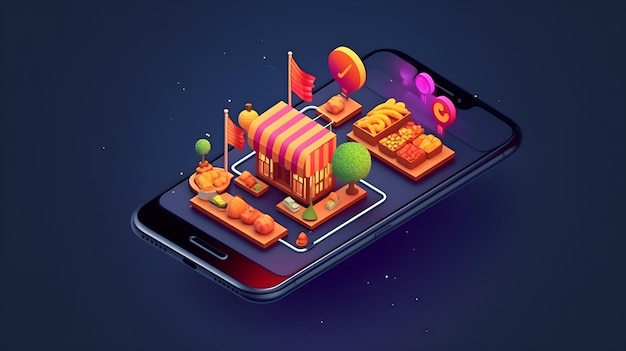 Illustration 3d d'une application de boutique en ligne sur un smartphone