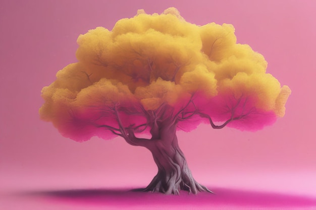 Illustration 3D d'un arbre avec un fond rose