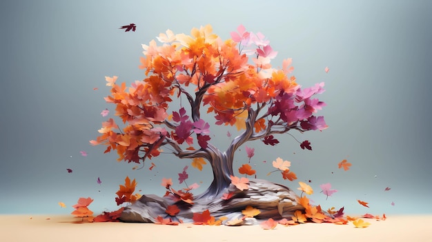 Illustration en 3D d'un arbre qui perd ses feuilles colorées