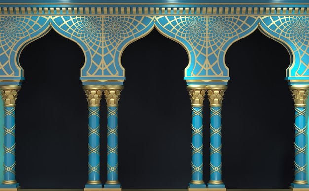 illustration 3d arches orientales et colonnes classiques de style indien