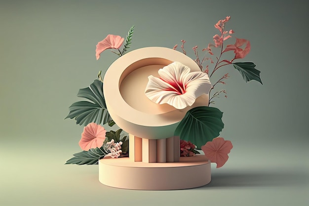 Une illustration 3d d'un arrangement floral avec un grand cercle au milieu.