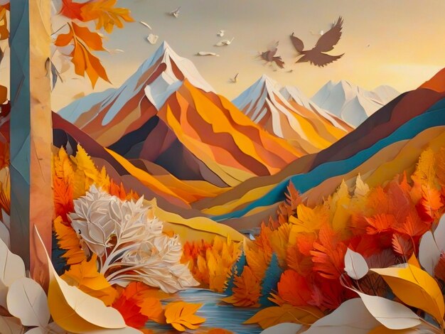 Illustration 3D de l'art mural du paysage de montagne