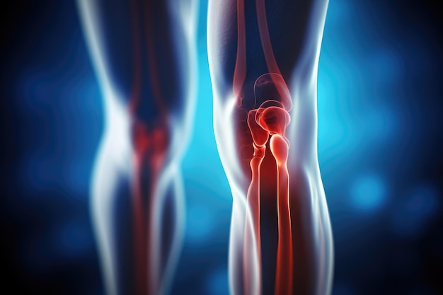 Illustration 3D des articulations du genou humain douleur articulaire Maladies de l'articulation du genou fracture osseuse et inflammation AI généré