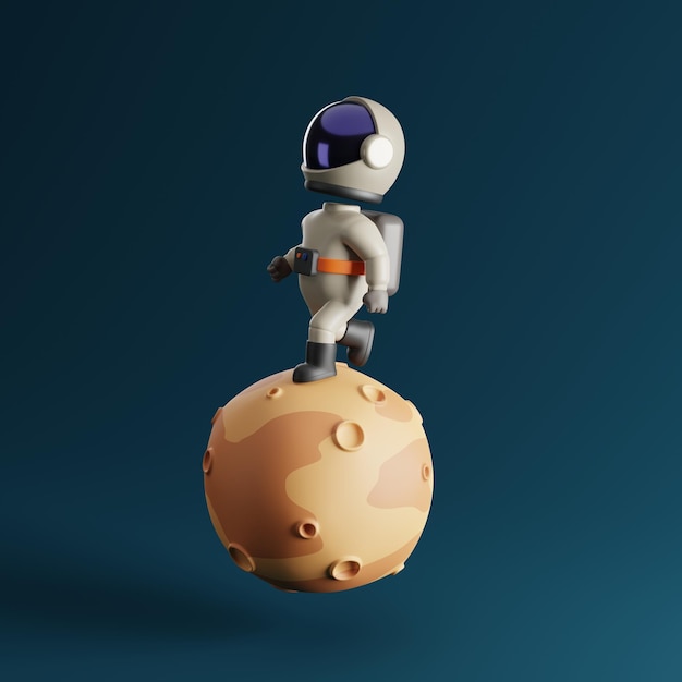 Illustration 3d d'un astronaute mignon marchant sur la lune