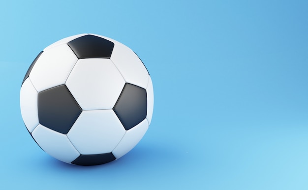 Illustration 3d Ballon de foot sur fond bleu clair. Concept sportif.