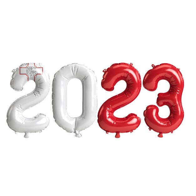 Illustration 3d de ballons de l'année 2023 avec le drapeau de Malte isolé sur fond blanc