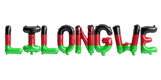 Illustration 3d des ballons de la capitale Lilongwe avec la couleur des drapeaux du Malawi isolé sur blanc