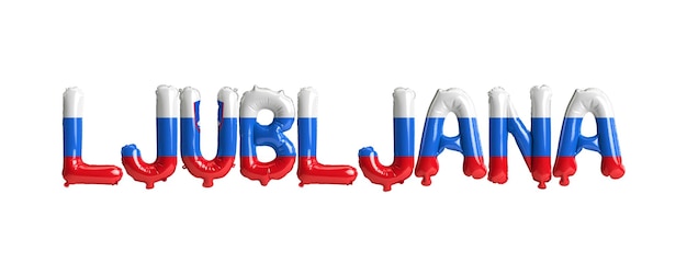 Illustration 3d des ballons de la capitale de Ljubljana avec la couleur des drapeaux de la Slovénie isolée sur blanc