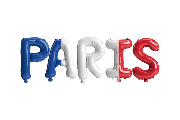 Illustration 3d des ballons de la capitale parisienne avec la couleur des drapeaux de la France isolée sur blanc