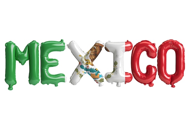 Illustration 3d de ballons Mexicoletter avec drapeaux couleur isolés sur blanc