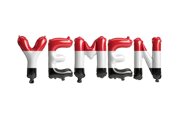 Illustration 3d de ballons Yemenletter avec drapeaux couleur isolés sur blanc