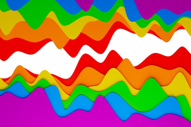 Illustration 3D d'une bande stéréo de différentes couleurs. Bandes géométriques semblables aux vagues. Modèle abstrait de lignes de croisement lumineux coloré