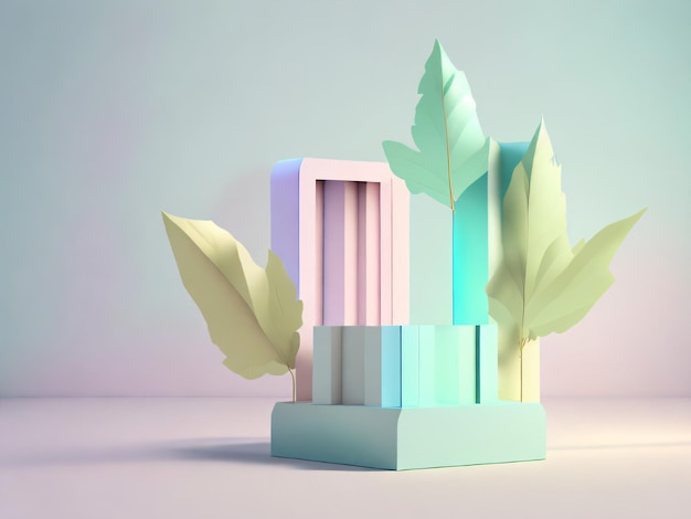 Une illustration 3d d'un bâtiment avec des feuilles et un numéro 3 dessus.