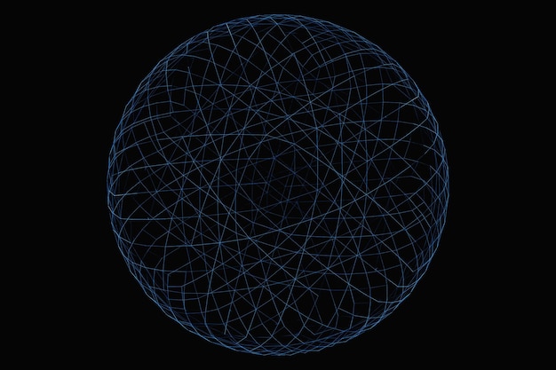 Photo illustration 3d d'une boule de métal bleu avec de nombreux visages sur fond noir cyber ball sphere