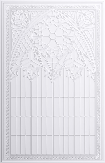 Illustration 3D. Cadre mural blanc classique dans le style gothique.