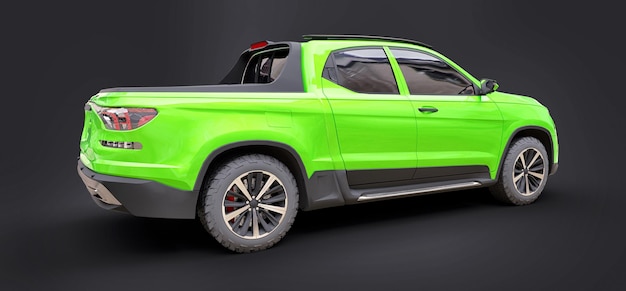 Illustration 3D d'une camionnette de fret concept vert sur fond gris isolé. rendu 3d.