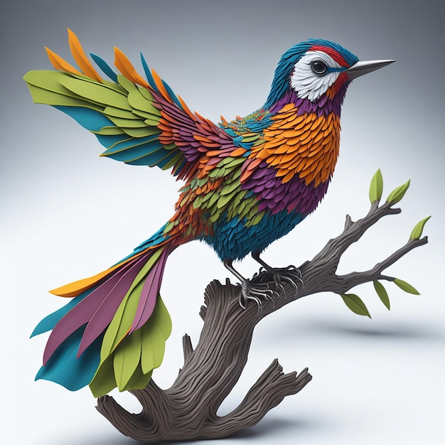 Une illustration 3D captivante mettant en vedette un oiseau multicolore gracieusement perché