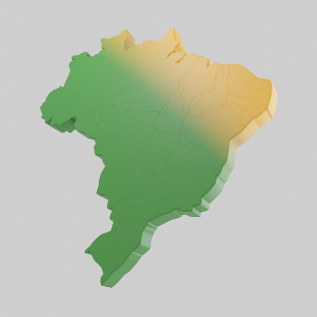 Illustration 3d de la carte du brésil en vert et jaune avec transition en douceur isolée en gris clair