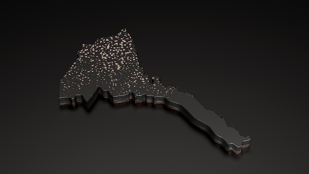 Illustration 3d de carte noire exclusive de prime métallique de l'Érythrée isolée sur fond noir
