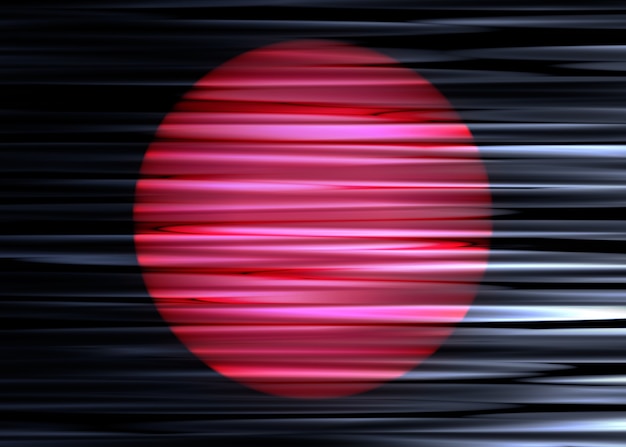 Illustration 3d d'un cercle dégradé rose et rouge sur un tissu noir ondulé horizontalement