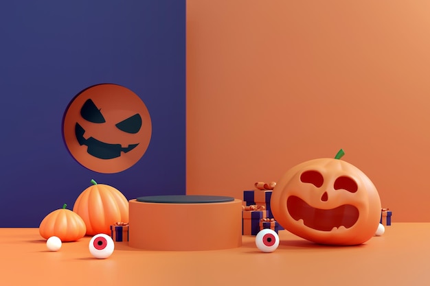 Illustration 3D de citrouille souriante pour l'affichage de produits festifs Célébration d'automne Concept de fête d'Halloween JackOLantern