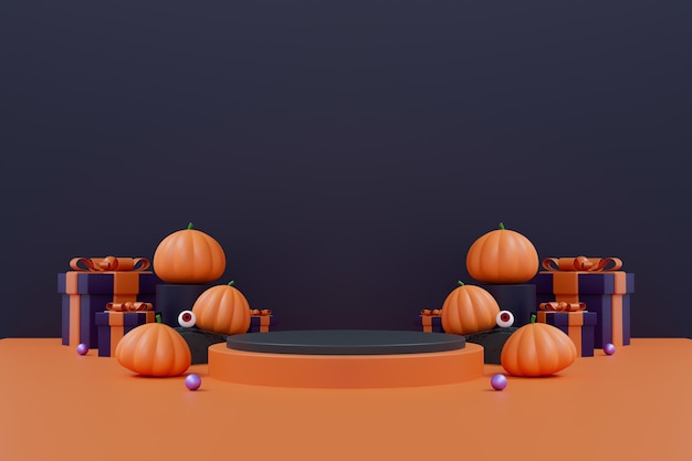 Illustration 3D de citrouille souriante pour l'affichage de produits festifs Célébration d'automne Concept de fête d'Halloween JackOLantern